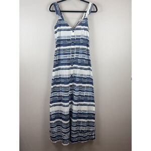 Fresha London Womens Maxi Dress Small Blue White Striped Strappy Adjustable Boho